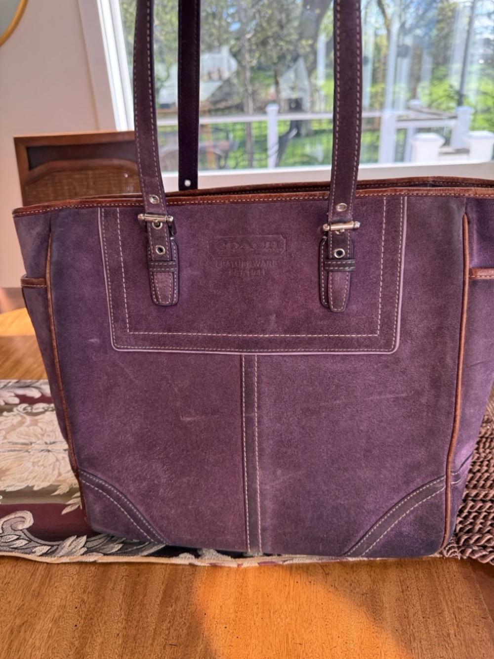 Coach Purple Suede Tote with Leather Straps - Picture 2 of 11